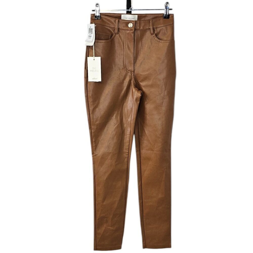 Aritzia Wilfred The Melina Skinny Leg, High Rise, Vegan Leather, Cognac Size 0